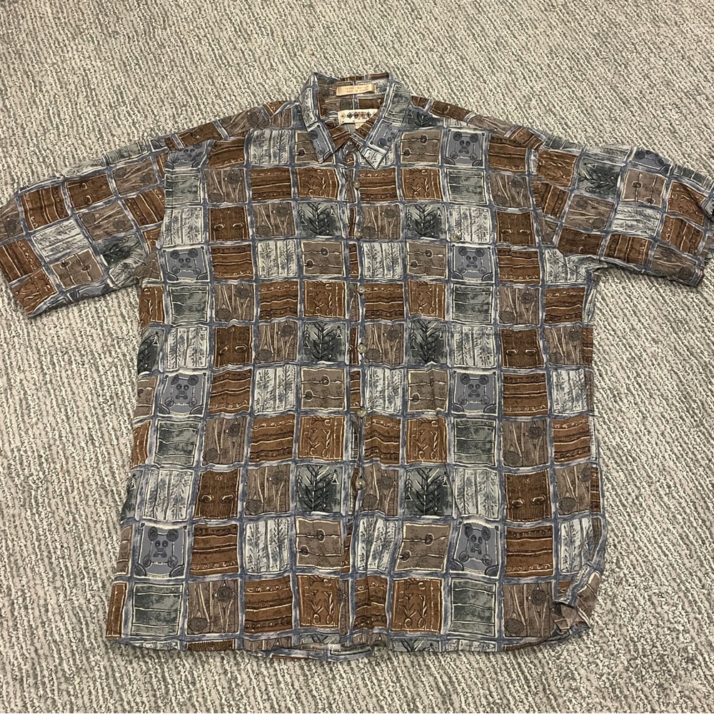 Men's Casual Patchwork Shirt in Brown and Gray